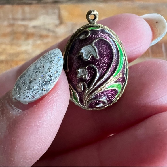 5 Antique Russian Imperial Filigree Enamel Silver Egg Pendant Charms - Picture 6 of 11